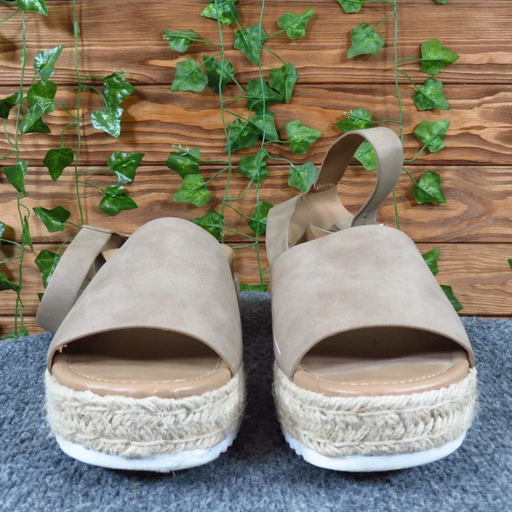 Soda Topic-S‎ Women Platform Espadrille Wedge Sandals Size 11 Casual Taupe Tan